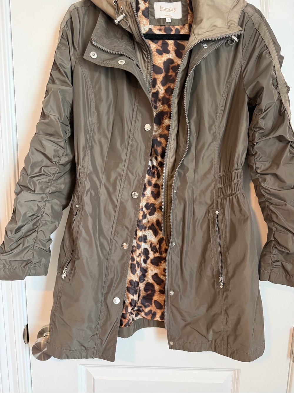 Laundry By Shelli Segal Olive Utility Anorak with Leopard Lining